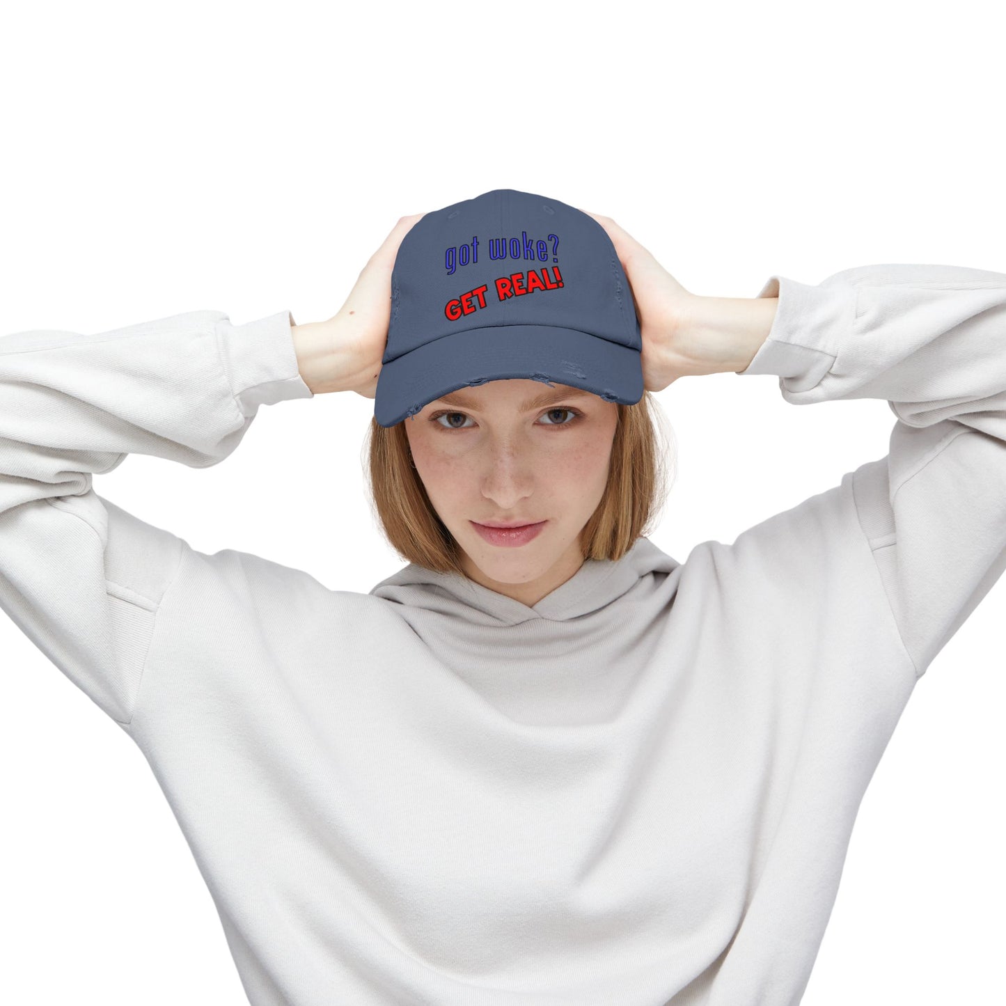 got woke? GET REAL! Distressed Cap