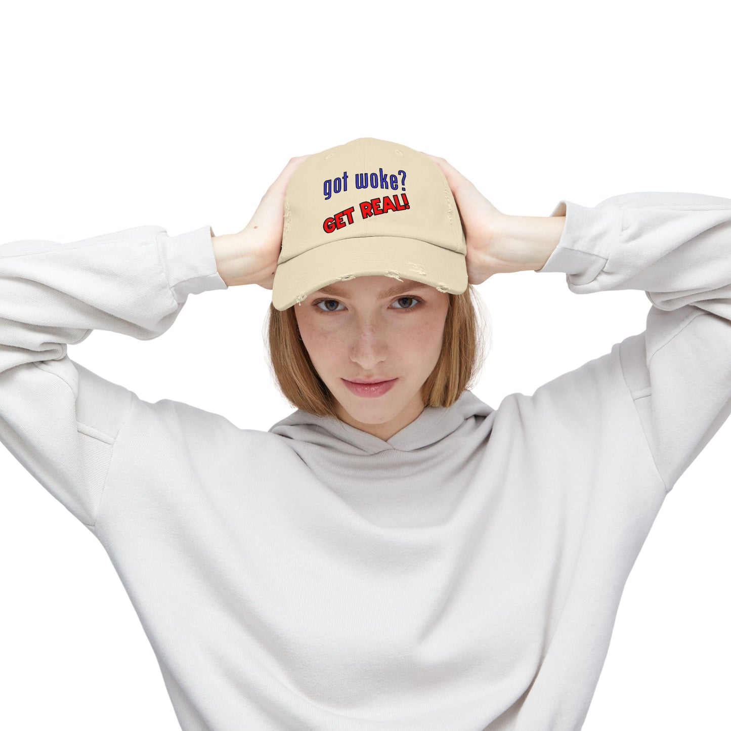 got woke? GET REAL! Distressed Cap