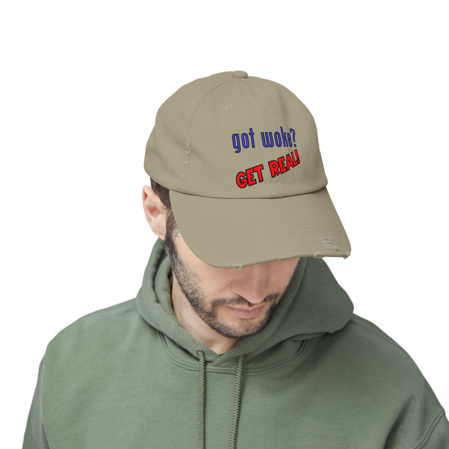 got woke? GET REAL! Distressed Cap