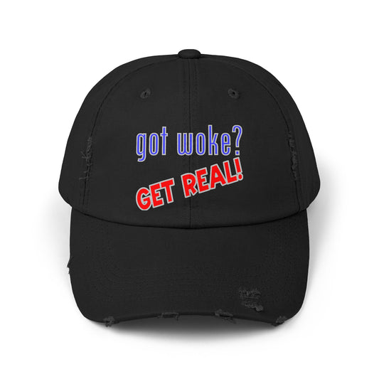 got woke? GET REAL! Distressed Cap