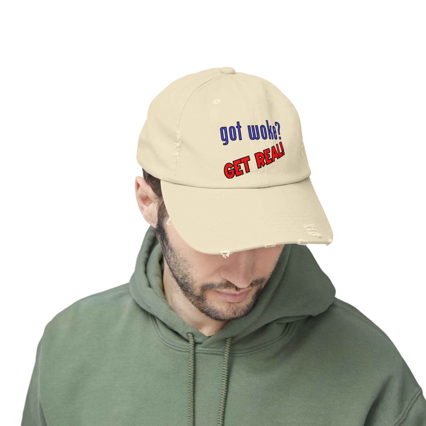 got woke? GET REAL! Distressed Cap